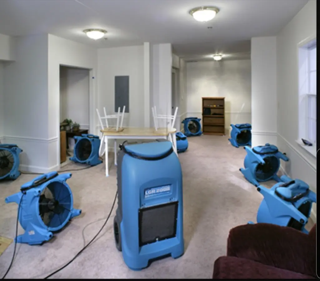 Air movers and dehumidifier setup for Water Damage Restoration in Los Altos Hills